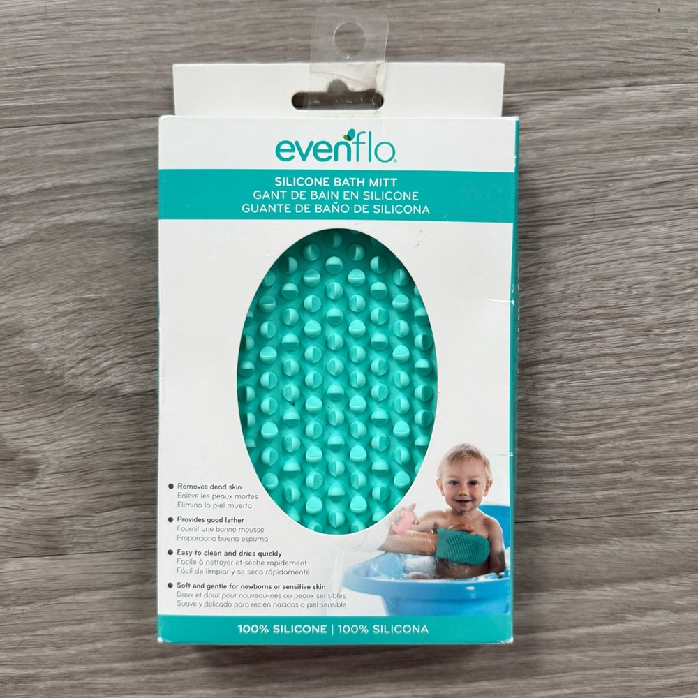 evenflo Teal Silicone Bath Mitt for Baby Kids